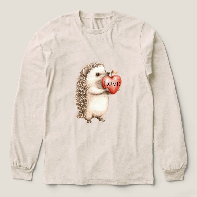 Cute Hedgehog with Red Heart Love Tri-Blend Shirt (Design Vorderseite)