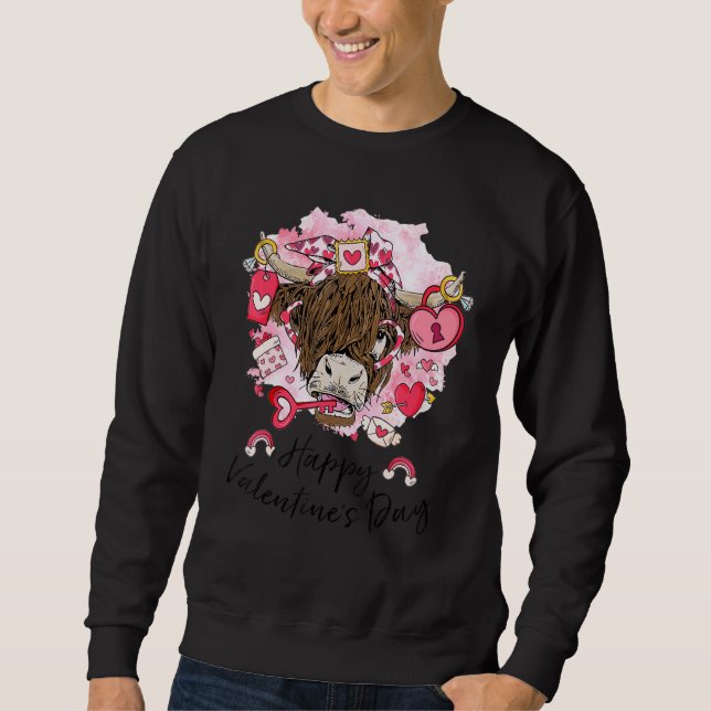 Cute Heifer Highland Cow Western Valentines Day He Sweatshirt (Vorderseite)