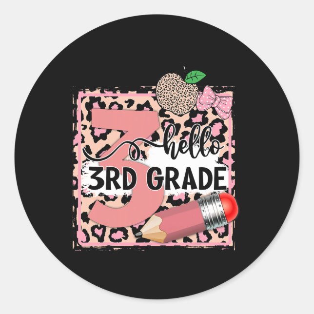 Cute Hello 3rd Grade Pink Leopard Back To School G Runder Aufkleber (Vorderseite)