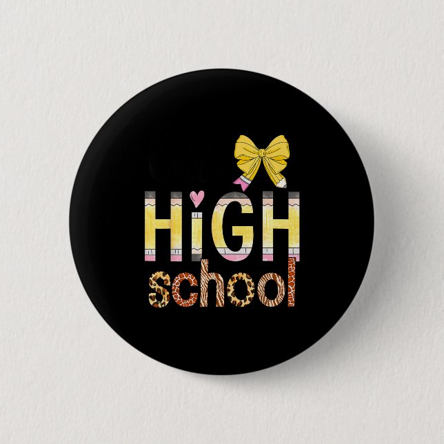 Cute Hello High School Animal Print Teacher Back T Button (Vorderseite)