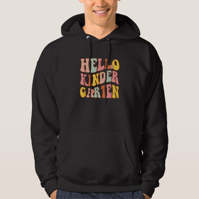 Cute Hello Kindergarten Groovy First Day Of School Hoodie (Vorderseite)