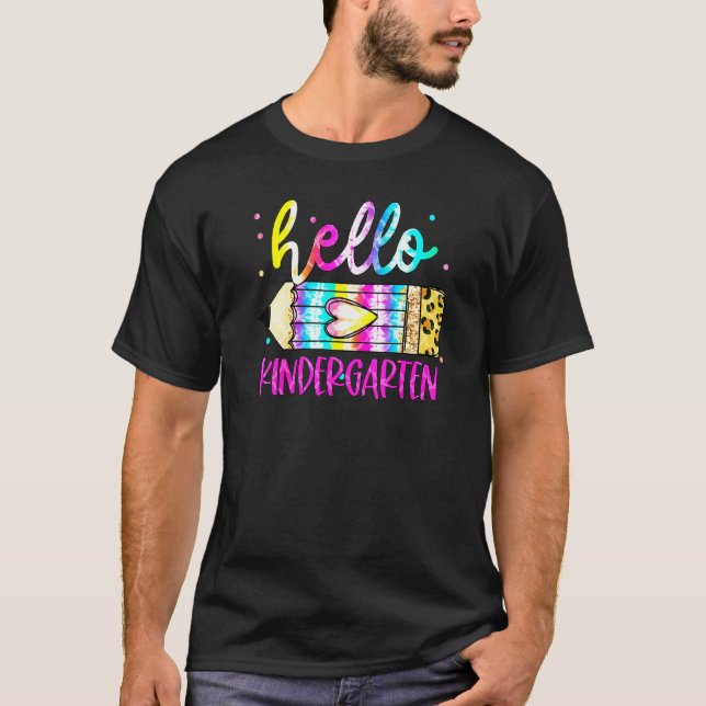 Cute Hello Kindergarten Leopard Tie Dye Pencil Tea T-Shirt (Vorderseite)