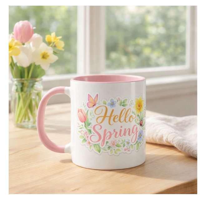 Cute Hello Spring Floral Mug | Customizable Tasse (Von Creator hochgeladen)