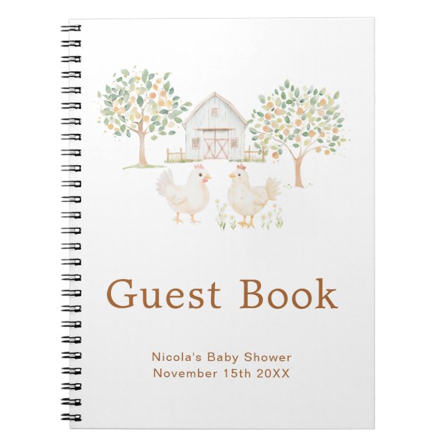 Cute Hens Farm Barn Baby Shower Guest Book Notizblock (Vorderseite)