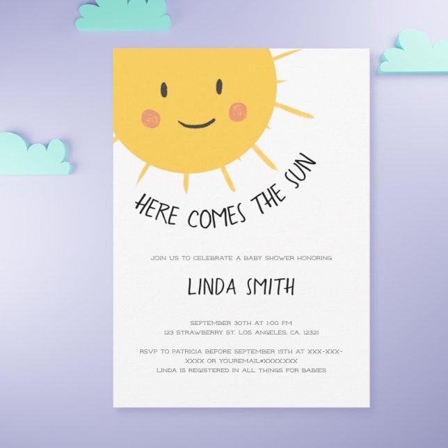 Cute Here Comes the Sun Baby Shower Einladung (Cute Here Comes the Sun Baby Shower Invitation)