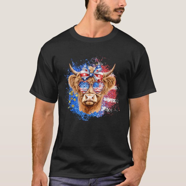 Cute Highland Cow 4th Of July Usa Flag Patriotic C T-Shirt (Vorderseite)