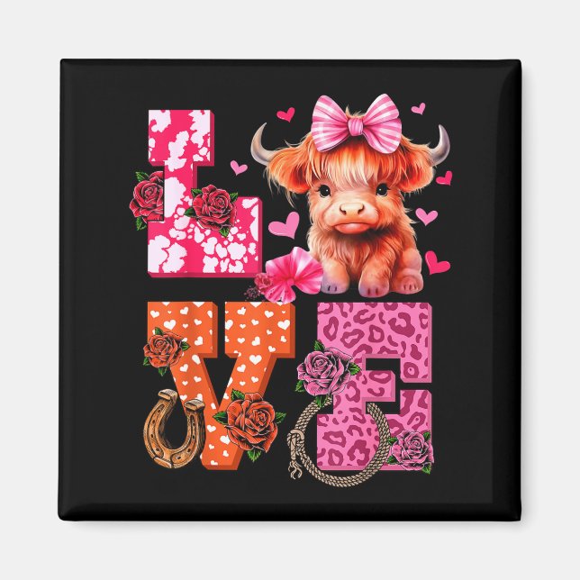 Cute Highland Cow And Nk Heart Valentines Day Love Magnet (Vorne)