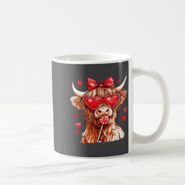 Cute Highland Cow Candy Cane Heart Valentines Day  Kaffeetasse (Rechts)