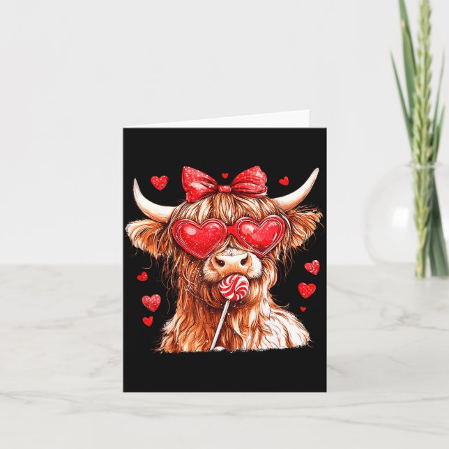 Cute Highland Cow Candy Cane Heart Valentines Day  Karte (Vorderseite)