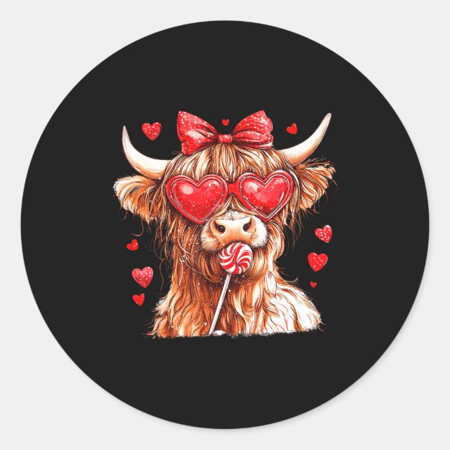Cute Highland Cow Candy Cane Heart Valentines Day  Runder Aufkleber (Vorderseite)