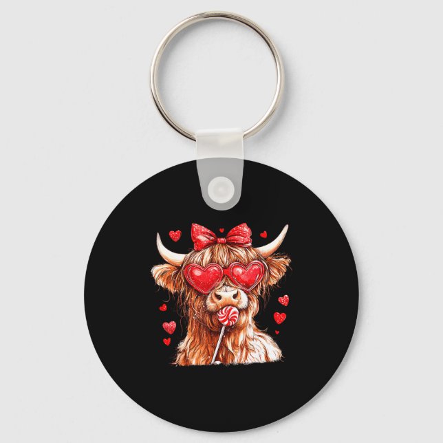 Cute Highland Cow Candy Cane Heart Valentines Day  Schlüsselanhänger (Vorderseite)