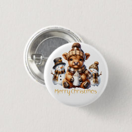 Cute Highland Cow Christmas Button