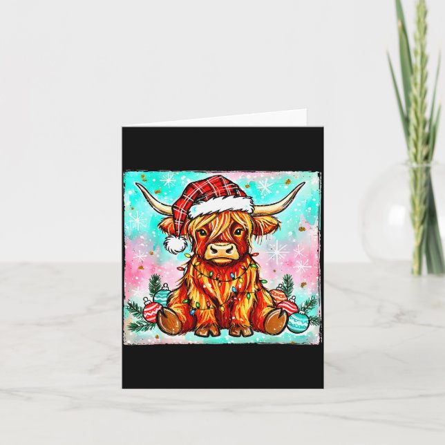 Cute Highland Cow Christmas Lights Merry Xmas Cows Karte (Vorderseite)