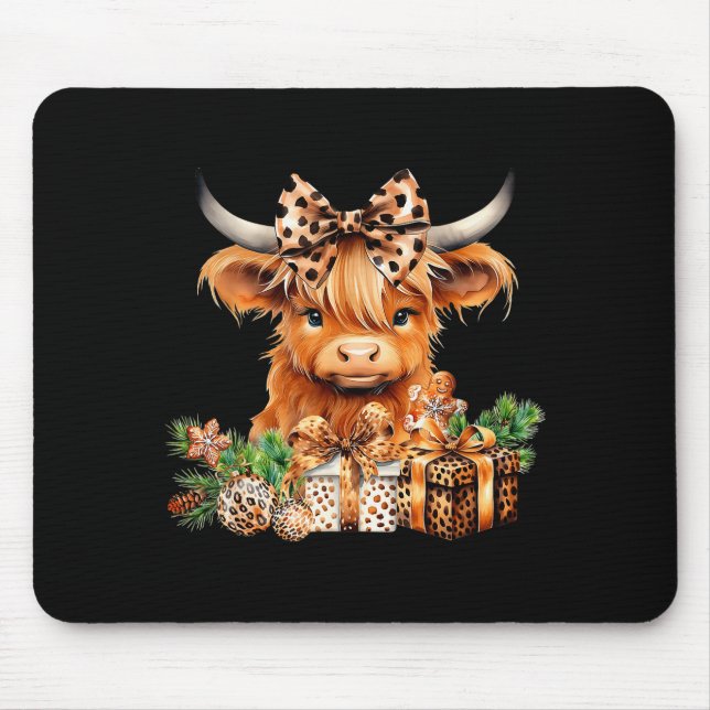 Cute Highland Cow Christmas Santa Highland Cow Lov Mousepad (Vorne)