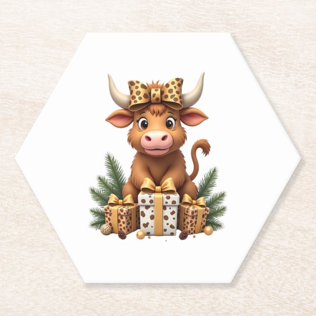 Cute Highland Cow Christmas Santa Highland Cow Lov Untersetzer (Vorderseite)