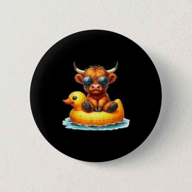 Cute Highland Cow Duck Ol Float Summer Vibes Swimm Button (Vorderseite)