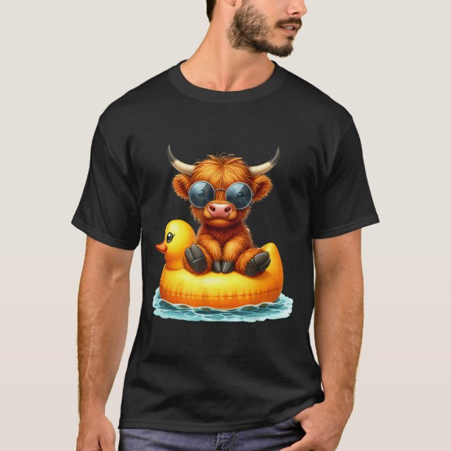 Cute Highland Cow Duck Ol Float Summer Vibes Swimm T-Shirt (Vorderseite)