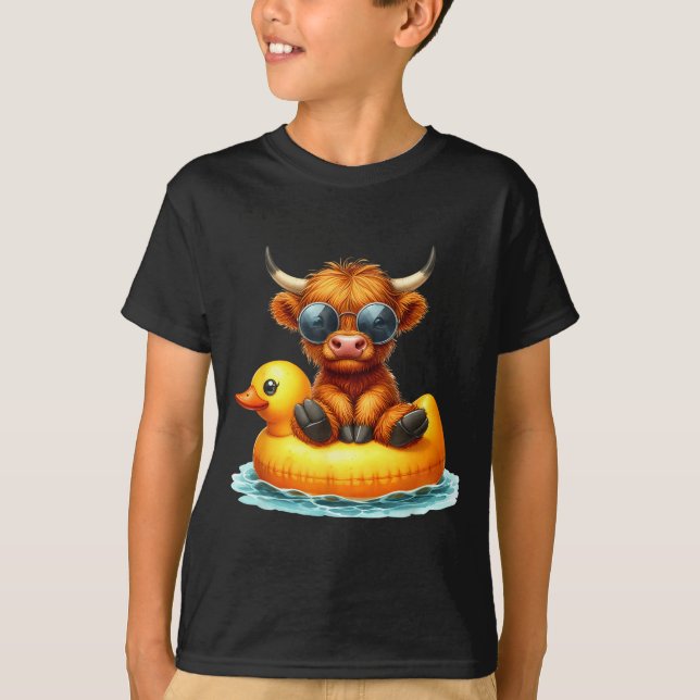 Cute Highland Cow Duck Ol Float Summer Vibes Swimm T-Shirt (Vorderseite)