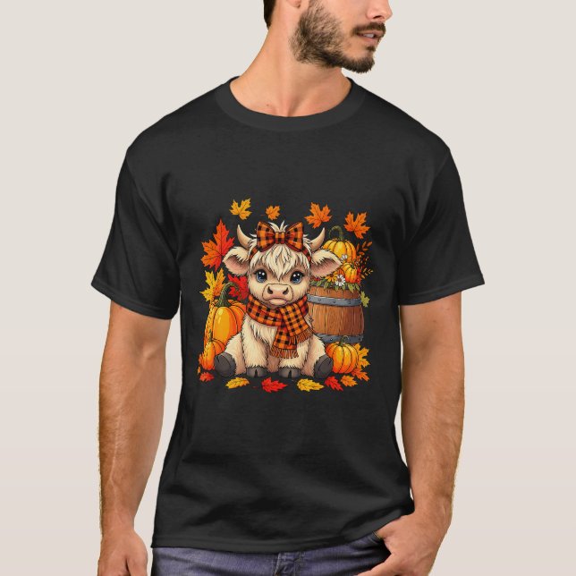 Cute Highland Cow In Plaid F Autumn Fall Season Ar T-Shirt (Vorderseite)