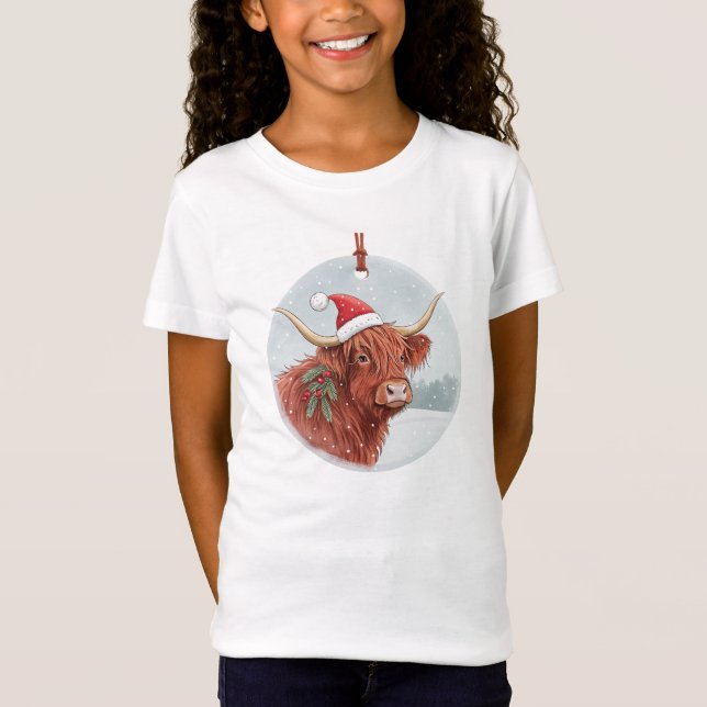 Cute Highland Cow Kids Christmas Shirt | Santa Hat (Vorderseite)