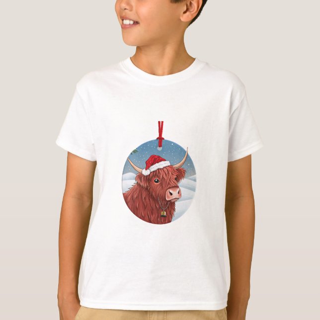 Cute Highland Cow Kids Christmas Shirt | Santa Hat (Vorderseite)