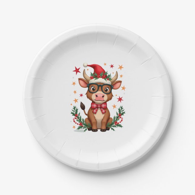Cute Highland Cow Lover Santa Hat Western Christma Pappteller (Vorderseite)