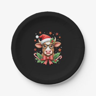 Cute Highland Cow Lover Santa Hat Western Christma Pappteller
