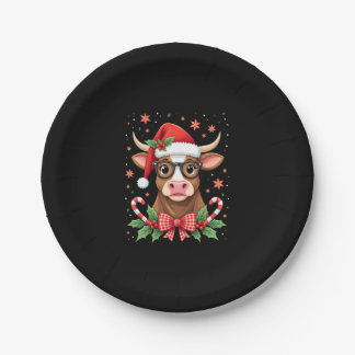 Cute Highland Cow Lover Santa Hat Western Christma Pappteller