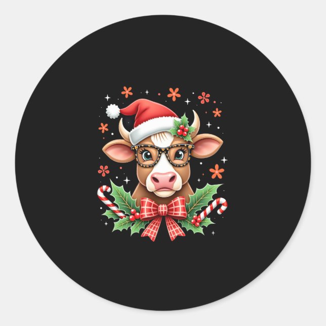 Cute Highland Cow Lover Santa Hat Western Christma Runder Aufkleber (Vorderseite)