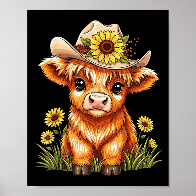 Cute Highland Cow Sunflower Farm Scottish Highland Poster (Vorne)