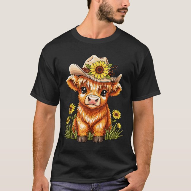 Cute Highland Cow Sunflower Farm Scottish Highland T-Shirt (Vorderseite)