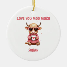 Cute Highland Cow Valentine Heart Glasses Coffee m Keramik Ornament