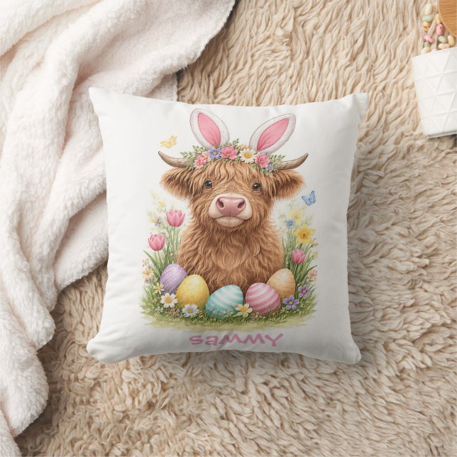 Cute Highland Cow with Bunny Ears Easter  Kissen (Decke)