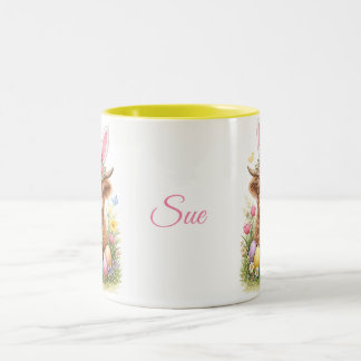 Cute Highland Cow with Bunny Ears Easter Zweifarbige Tasse