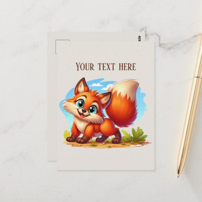 Cute hiking fox lovers customizable postkarte (Vorderseite/Rückseite Beispiel)