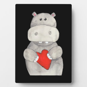 Cute Hippo Hippopotamus Holding Heart Love Hippo Fotoplatte