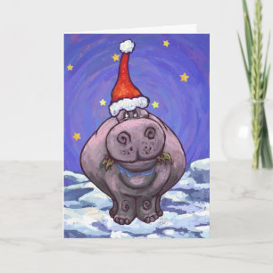 Cute Hippo Holiday Greeting Card Feiertagskarte