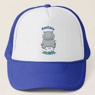 Cute hippo jumping cartoon illustration truckerkappe