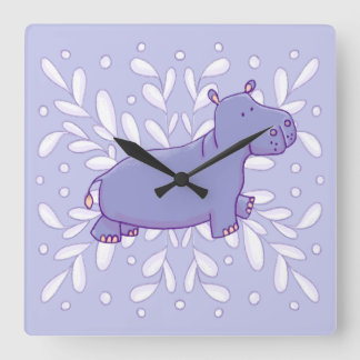 Cute Hippo Wall Clock Quadratische Wanduhr