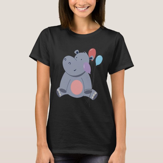Cute Hippopotamus With Balloons T-Shirt (Vorderseite)