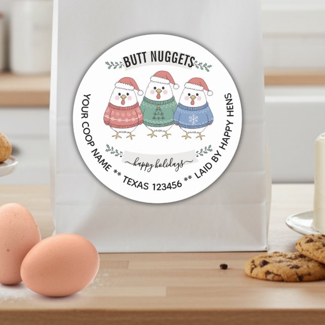 Cute Holiday BUTT NUGGETS egg carton label Runder Aufkleber (Von Creator hochgeladen)