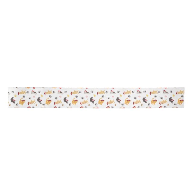 Cute Holiday Cat Pattern Satinband (Vorderseite)