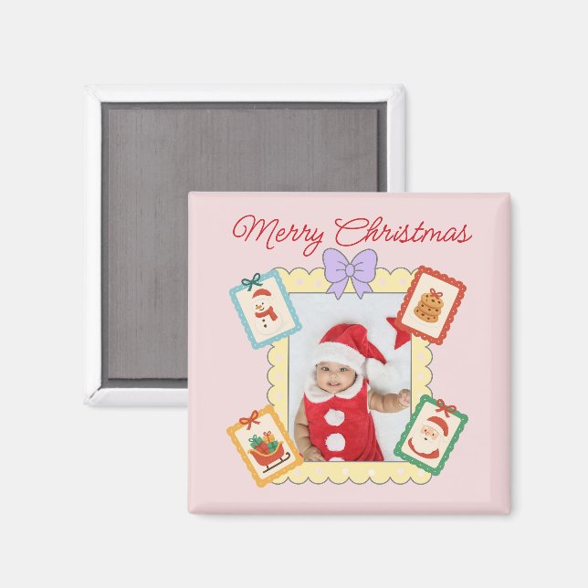 Cute Holiday Collage with Festive Pastel Frames Magnet (Vorderseite/Rückseite)