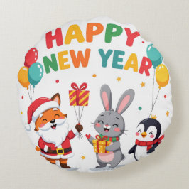 Cute Holiday Gift for Kids Round Pillow-New Year Rundes Kissen
