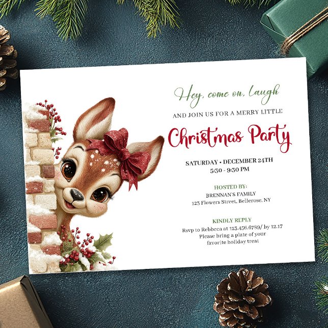 Cute holiday reindeer peeking kids event invite einladung (Cute holiday reindeer peeking kids event invitation)
