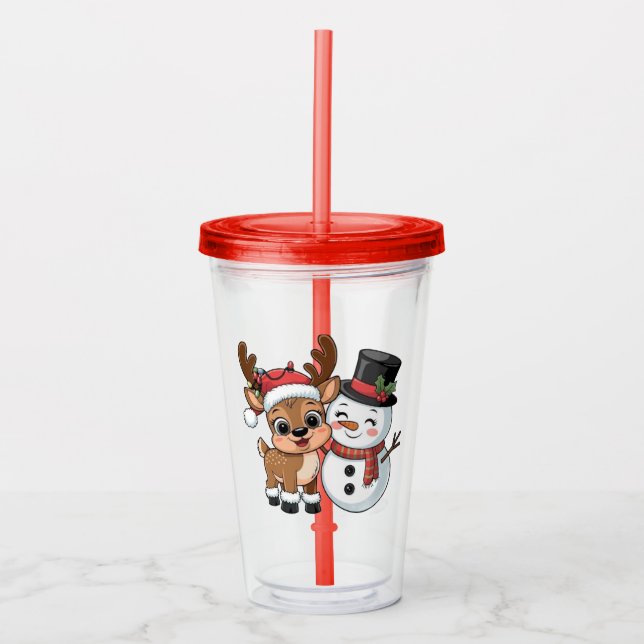 Cute Holiday Reindeer & Snowman Acryltrinkbecher (Vorderseite)