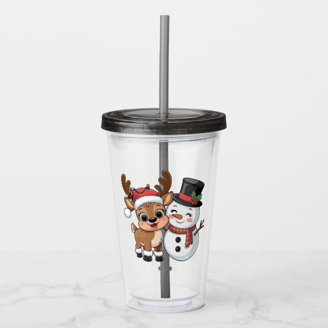 Cute Holiday Reindeer & Snowman Acryltrinkbecher (Vorderseite)