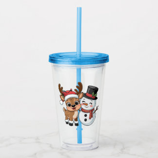 Cute Holiday Reindeer & Snowman Acryltrinkbecher