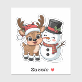 Cute Holiday Reindeer & Snowman Aufkleber