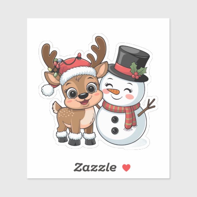 Cute Holiday Reindeer & Snowman Aufkleber (Blatt)